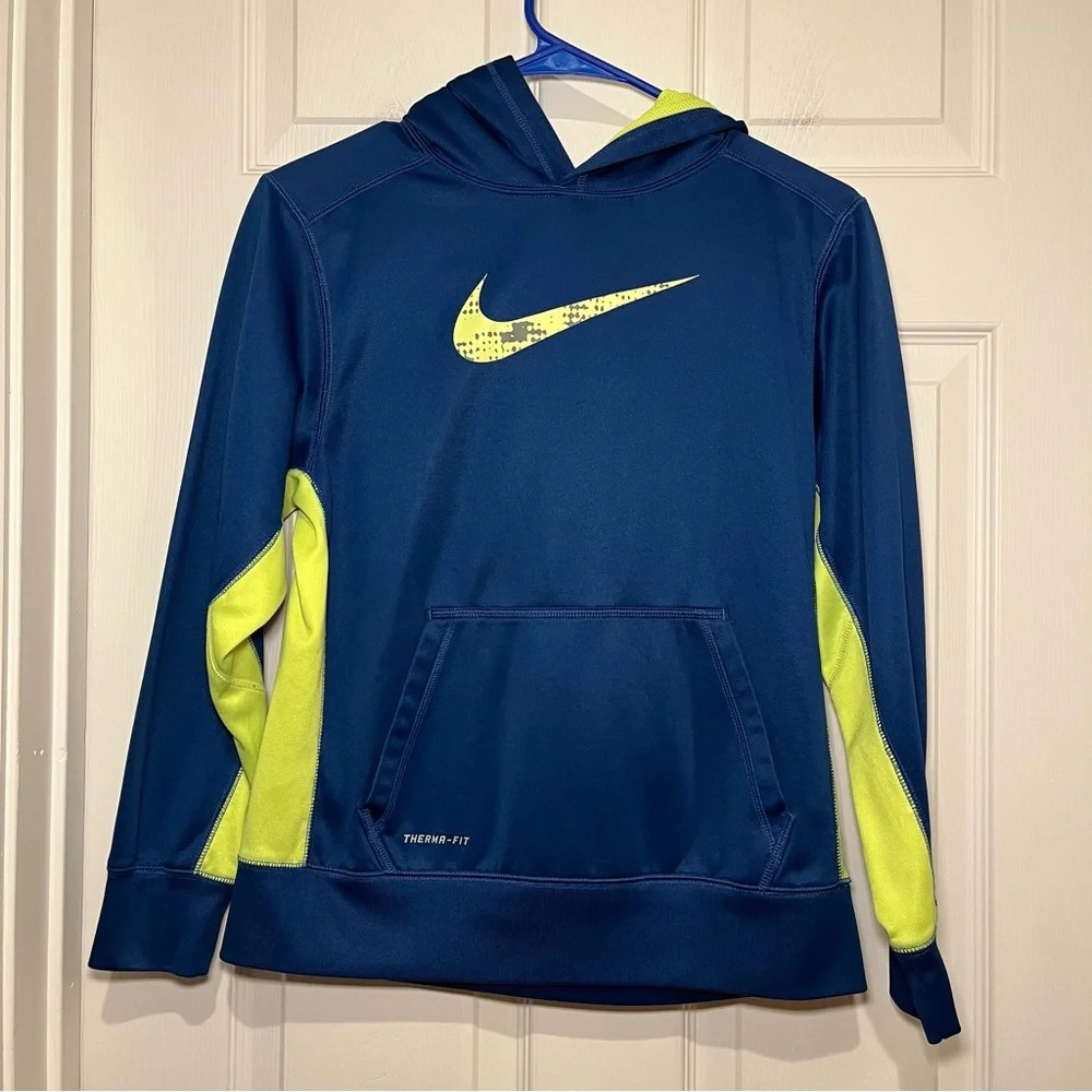 Nike Boys Large Blue Logo Fleece KO Therma-FIT 3.0 Hoodie